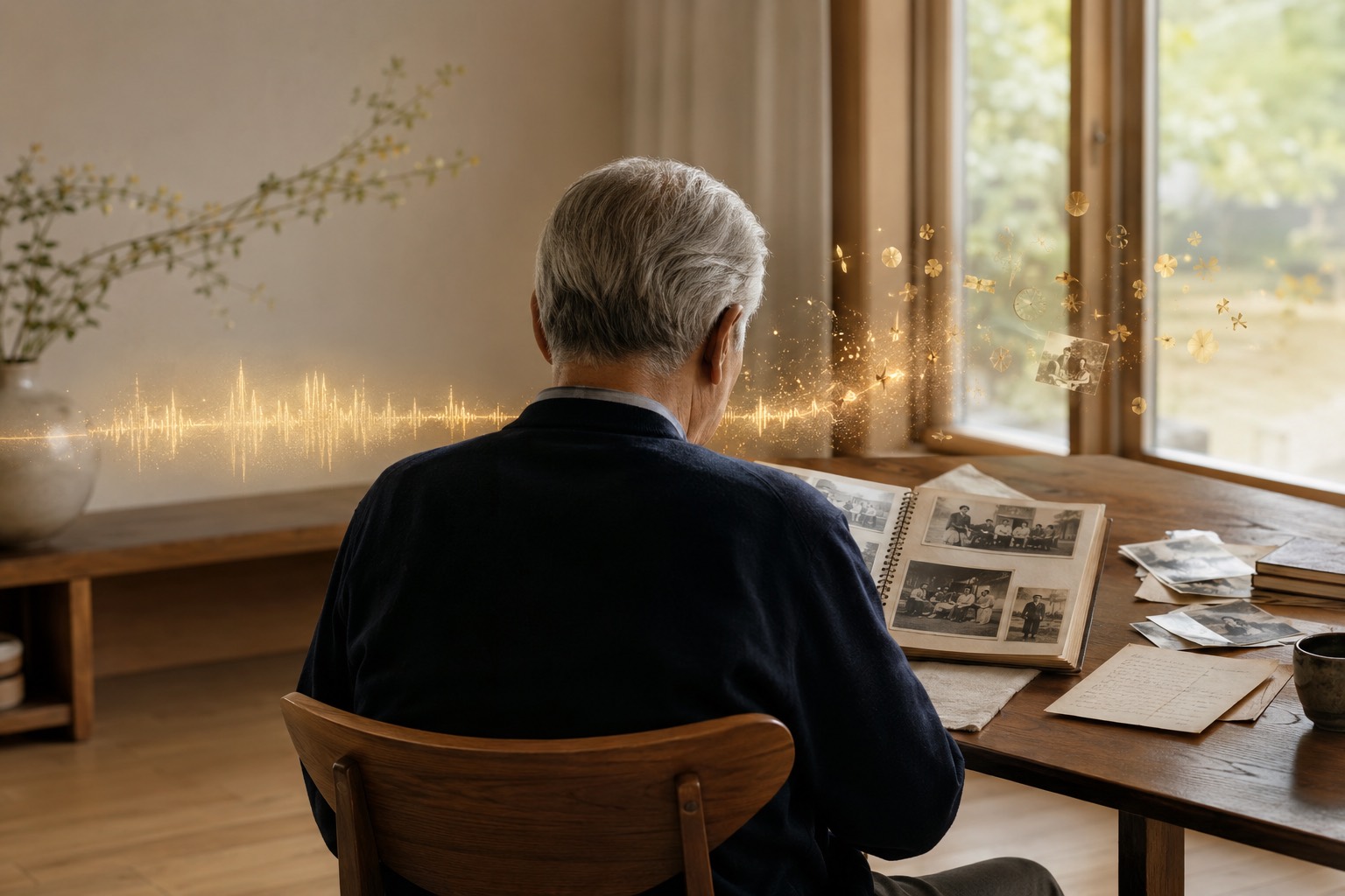 A mother and daughter reading a family album together